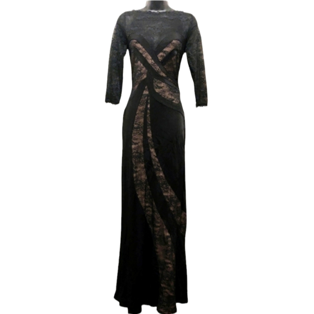 Vintage Casadei lace nude illusion formal black dress size large